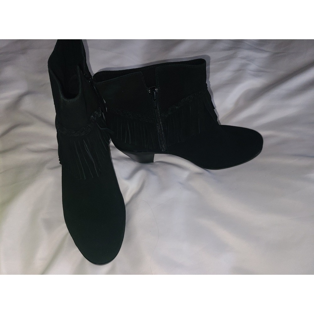 Gianni‎ Bini Fay Black Leather Fringe Ankle Boots Womens 9M Western Block Heel
